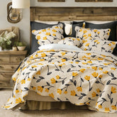 DaDa Bedding Yellow Fleur Floral Golden Orange Ivory Cream Scalloped Bedspread Set (18112) by DaDa Bedding Collection